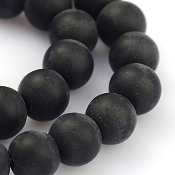 Noir Perles en verre dépolies rondes, noir, 8mm, Trou: 1mm, Environ 43 pcs/chapelet, 12.5 pouce