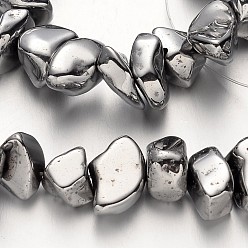 Plaqué Argent Galvanoplastie non magnétiques hématite synthétique brins de perles, puce, Plaqué Argent, 4~12mm, Trou: 1mm, Environ 69 pcs/chapelet, 15.7 pouce