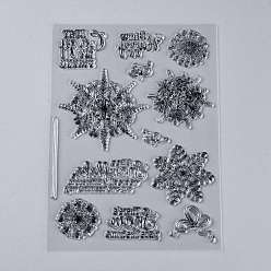 Snowflake Plastic Stamps, for DIY Scrapbooking, Photo Album Decorative, Cards Making, Stamp Sheets, Snowflake Pattern, 180x130~145x3mm