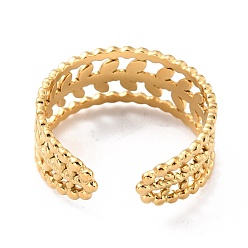 Golden Ion Plating(IP) 304 Stainless Steel Finger Rings, Cuff Rings, Long-Lasting Plated, Leaf, Golden, US Size 7 3/4(17.9mm), 6.5~8mm