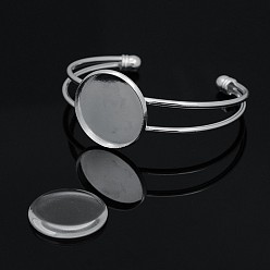 Серебро Изготовление браслетов из латуни с манжетами и куполообразные / полукруглые кабошоны из прозрачного стекла, серебряный цвет гальваническим, изготовление браслета: 64 мм, лоток: 25 мм, кабошоны: 25 мм