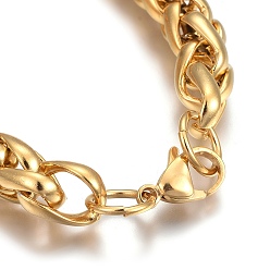 Golden Ion Plating(IP) 304 Stainless Steel Wheat Chain Bracelets, with Lobster Claw Clasps, Golden, 8-5/8 inch(22cm)