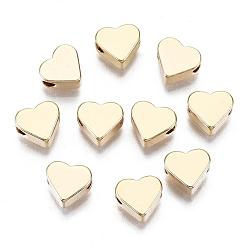 Real 18K Gold Plated Brass Beads, Nickel Free, Real 18K Gold Plated, Heart, Golden, 6x7x3mm, Hole: 1mm