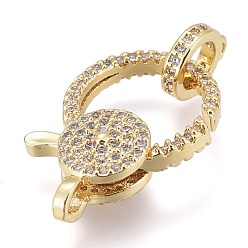 Real 18K Gold Plated Brass Micro Pave Cubic Zirconia Lobster Claw Clasps, with Bail Beads/Tube Bails, Long-Lasting Plated, Clear, Real 18K Gold Plated, 22.5x15x6mm, Hole: 2x2mm, Tube Bails: 10x8x2mm, hole: 1.4mm