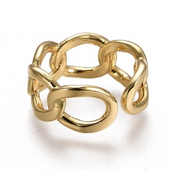 Real 18K Gold Plated Brass Cuff Rings, Open Rings, Curb Chain Shape, Real 18K Gold Plated, Size 7, Inner Diameter: 17mm