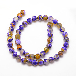 Blue Violet Natural Fire Crackle Agate Bead Strands, Round, Grade A, Faceted, Dyed & Heated, Blue Violet, 6mm, Hole: 1mm, about 61pcs/strand, 15 inch