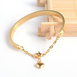 Golden 304 Stainless Steel Bracelets, with Heart Charms and Extender Chain, Golden, 1-5/8 inchx2-1/4 inch(42x58mm)