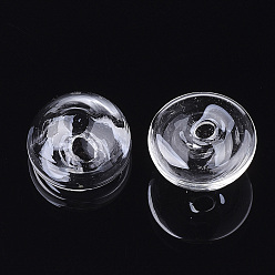 Clear Handmade Blown Glass Bottles, for Glass Vial Pendants Making, Half Round, Clear, 16x10~10.5mm, Half Hole: 3~4.5mm