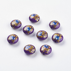 Индиго Смоляные бусы с цветочным принтом, плоско-круглые, индиговые, 16.5x9 мм, отверстие : 2 мм