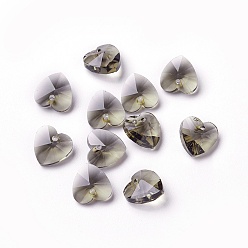 Light Grey Romantic Valentines Ideas Glass Charms, Faceted Heart Pendants, Light Grey, 10x10x5mm, Hole: 1mm
