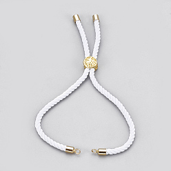White Cotton Cord Bracelet Making, with Brass Findings, Flat Round with Tree of Life, Real 18K Gold Plated, White, 8-5/8 inch(22cm), Hole: 2mm