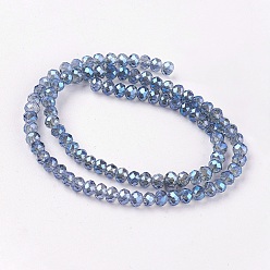 Blue Electroplate Glass Beads Strands, Faceted Rondelle, Blue, 3.5x2.5~3mm, Hole: 1mm, about 100pcs/strand, 10 inch