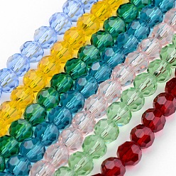 Couleur Mélangete Perles en verre transparentes , imitation de cristal autrichien, à facettes (32 facettes), ronde, couleur mixte, 8mm, Trou: 1mm, Environ 70~72 pcs/chapelet, 20~21 pouce