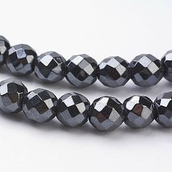 Black Magnetic Synthetic Hematite Beads Strands, 48 Faceted, Round, Black, about 6mm in diameter, hole:1mm, 69pcs/strand, 16 inch