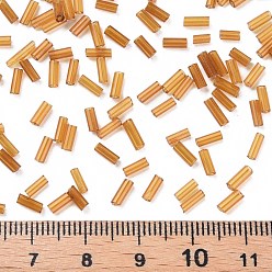 Saddle Brown Transparent Glass Bugle Beads, Round Hole, Saddle Brown, 3~8x2mm, Hole: 0.7mm, about 450g/pound