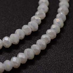 White Electroplate Glass Bead Strands, Imitation Jade, Rondelle, Faceted, White, 2~3x2mm, Hole: 1mm, about 200pcs/strand, 17.32 inch