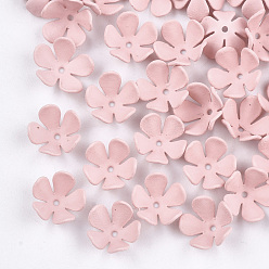 Pink Spray Painted Eco-Friendly Iron Bead Caps, 5-Petal Flower, Pink, 8x8.5x4mm, Hole: 0.8mm