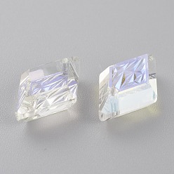 Crystal Shimmer Подвески из тисненого стекла со стразами, ромб, граненые, кристальное мерцание, 19x12x6 мм, отверстие : 1.5 мм