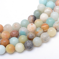 Flower Amazonite Round Natural Flower Amazonite Bead Strands, 8~9mm, Hole: 1mm, about 46pcs/strand, 15.3 inch
