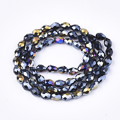 Black Electroplate Glass Beads Strands, AB Color Plated, Faceted, Teardrop, Black, 7.5~8x6mm, Hole: 1mm, about 66~68pcs/strand, 22.6 inch