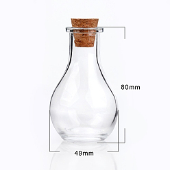 Clear Glass Bottle for Bead Containers, with Cork Stopper, Wishing Bottle, Clear, 4.9x8.8cm, Bottleneck: 2.2cm in diameter, Hole: 15mm, Capacity: 55ml(1.85 fl. oz)