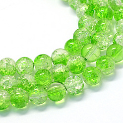 Lime Baking Painted Transparent Crackle Glass Round Bead Strands, Lime, 6.5mm, Hole: 1.5mm, about 145pcs/strand, 31.4 inch