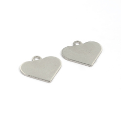 Stainless Steel Color 304 Stainless Steel Charms, Heart, Tag Charms, Stainless Steel Color, 15.5x16x1mm, Hole: 2mm