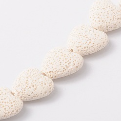 White Synthetic Lava Rock Bead Strands, Heart, Dyed, White, 20x20x7mm, Hole: 1mm, about 20pcs/strand, 15.3 inch