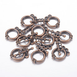 Red Copper Tibetan Style Alloy Toggle Clasps, Ring, Red Copper, Cadmium Free & Nickel Free & Lead Free, 18x14x3.5mm, Hole: 2mm