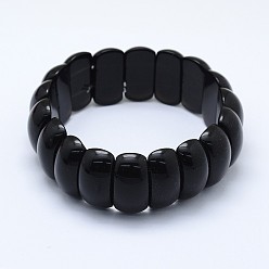 Obsidian Natural Obsidian Beads Stretch Bracelets, Rectangle, 2-1/8 inch~2-1/4 inch(5.5~5.6cm)