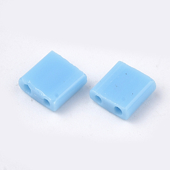 Light Sky Blue 2-Hole Opaque Glass Seed Beads, Rectangle, Light Sky Blue, 5x4.5~5.5x2~2.5mm, Hole: 0.5~0.8mm