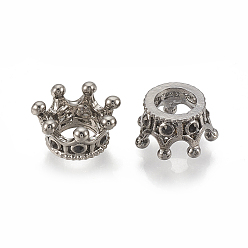 Bronze Perles européennes en alliage, Perles avec un grand trou   , avec strass, couronne, jet, gris anthracite, 11.5x6mm, Trou: 5mm