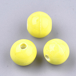 Желтый Фарфоровые бусины ручной работы, яркие глазированный фарфор, круглые, желтые, 14~14.5x13.5~14 мм, отверстие : 2.5~3 мм