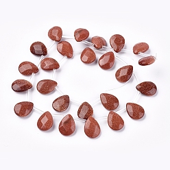 Goldstone Synthetic Goldstone Beads Strands, Top Drilled Beads, Faceted, Teardrop, 15~16x12~12.5x5mm, Hole: 0.6mm, about 25pcs/strand, 15.55 inch(39.5cm)