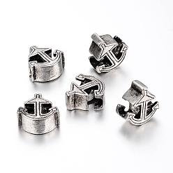 Antique Silver 304 Stainless Steel European Beads, Large Hole Beads, Anchor, Antique Silver, 14x14x6.5mm, Hole: 5mm