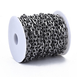 Gunmetal Unwelded Iron Cable Chains, Diamond Cut Chains, with Spool, Gunmetal, 8.8x6.2x1.7mm, about 32.8 Feet(10m)/roll