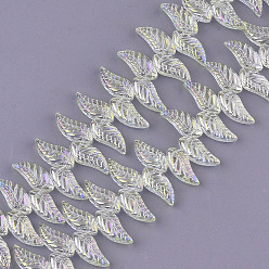 Light Yellow Electroplate Glass Beads Strands, Leaf, Light Yellow, 18x8x5mm, Hole: 0.8mm, about 100pcs/strand, 24.4 inch