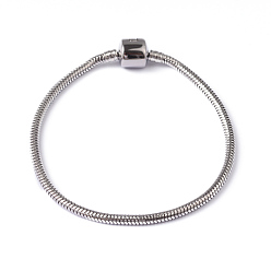 Stainless Steel Color 304 Stainless Steel Round Snake Chain European Style Bracelet Making, with European Clasps, Stainless Steel Color, 210x3mm