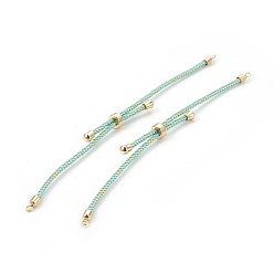 Aigue-marine Fabrication de bracelet coulissant en cordon de nylon réglable, avec les accessoires en laiton, plaqué longue durée, réel 24 k plaqué or, aigue-marine, 8-5/8 pouce (22 cm), 2~3.5mm, Trou: 1.5mm