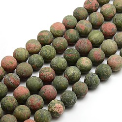 Unakite Natural Frosted Unakite Round Bead Strands, 10mm, Hole: 1mm, about 37~39pcs/strand, 14.9~15.6 inch