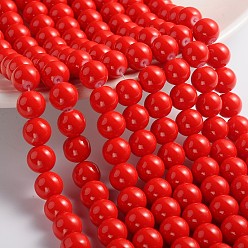 Красный Окрашенные стеклянные бусины , спекающийся лак, круглые, красные, 10 мм, отверстие : 1.3~1.6 мм, около 80 шт / нитка, 31.4 дюйм