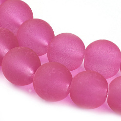 Deep Pink Transparent Glass Bead Strands, Frosted, Round, Deep Pink, 8mm, Hole: 1~1.6mm, about 99pcs/strand, 31.4 inch