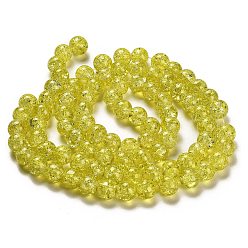 Jaune Peint à la bombe verre craquelé perles brins, ronde, jaune, 10mm, Trou: 1.3~1.6mm, Environ 80 pcs/chapelet, 31.4 pouce