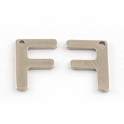 Letter F 201 Stainless Steel Letter Charms, Letter.F, 11x5.5~12x0.5mm, Hole: 1mm