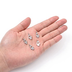 Stainless Steel Color 304 Stainless Steel Pendants, Hamsa Hand/Hand of Fatima/Hand of Miriam with Heart, Stainless Steel Color, 15x9.5x1mm, Hole: 4mm