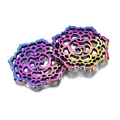 Rainbow Color Eco-Friendly Alloy Filigree Joiners, Cadmium Free & Nickel Free & Lead Free, Flower with Aum/Om Symbol, Rainbow Color, 26x26x2mm