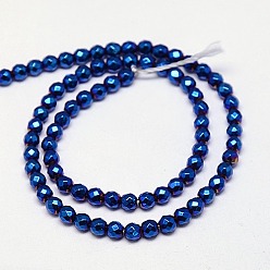 Blue Plated Electroplate Non-magnetic Synthetic Hematite Beads Strands, Faceted, Round, Grade A, Blue Plated, 4mm, Hole: 1mm, about 100pcs/strand, 16 inch