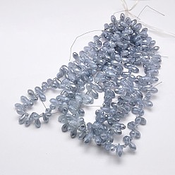Light Steel Blue Electroplate Glass Beads Strands, Top Drilled Beads, Full Pearl Luster Plated, Faceted, Teardrop, Light Steel Blue, 12x6mm, Hole: 1mm