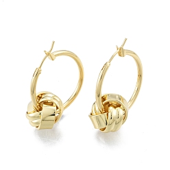 Real 18K Gold Plated Brass Knot Beaded Hoop Earrings for Women, Real 18K Gold Plated, 34.5mm, Pin: 0.9mm
