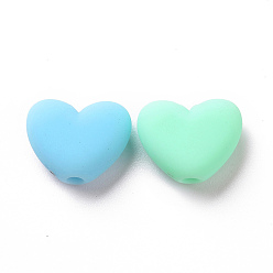 Mixed Color Rubberized Style Acrylic Beads, Heart, Mixed Color, 11x13.5x5.5mm, Hole: 2mm, 925pcs/500g